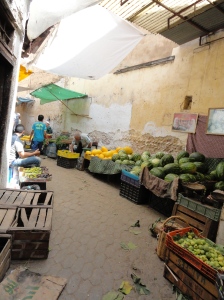 Walking through the fruit and vegetable stands