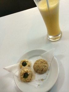 Dessert of cookies and jus de anane  (pineapple juice)